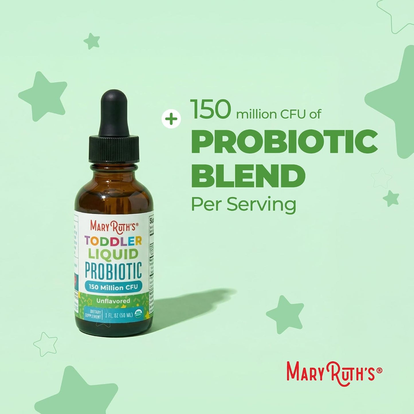 MaryRuth's Organic Toddler Probiotic Liquid Drops | Kids Probiotics for Ages 1-3 | 5 Probiotic Strains | 150 Million CFU Per Serving | USDA Organic | Sugar Free | Vegan | Gluten Free | 1 Fl O