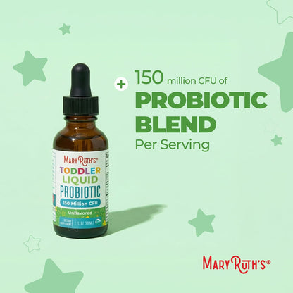 MaryRuth's Organic Toddler Probiotic Liquid Drops | Kids Probiotics for Ages 1-3 | 5 Probiotic Strains | 150 Million CFU Per Serving | USDA Organic | Sugar Free | Vegan | Gluten Free | 1 Fl O