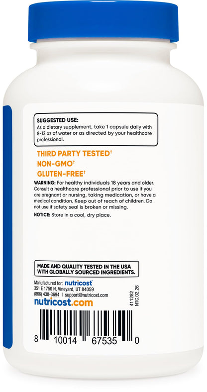 Nutricost N-Acetyl L-Cysteine (NAC) 600mg, 180 Capsules | GMO-Free And Gluten Free