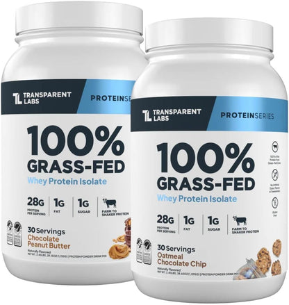 Transparent Labs Grass-Fed Whey Protein Isolate (30 Servings, Chocolate Peanut Butter) & Grass-Fed Whey Protein Isolate (30 Servings, Oatmeal Chocolate Chip Cookie)