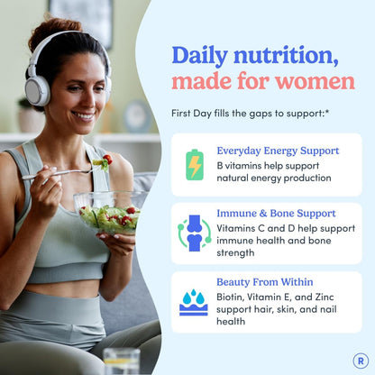 FIRST DAY Women's Multivitamin Gummies with Methylated Folate, 60 Gummies | Vegan daily multivitamin for women with biotin, zinc and organic superfood blend; take 2 gummies daily for everyday nutrition