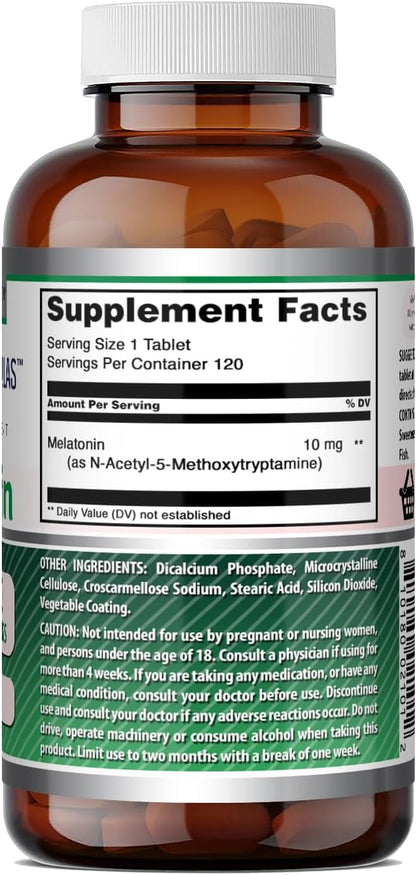 Amazing Formulas Melatonin 10 Mg Supplement | Tablets | Non-GMO | Gluten-Free | Made in USA (1 Pack | 120 Count)