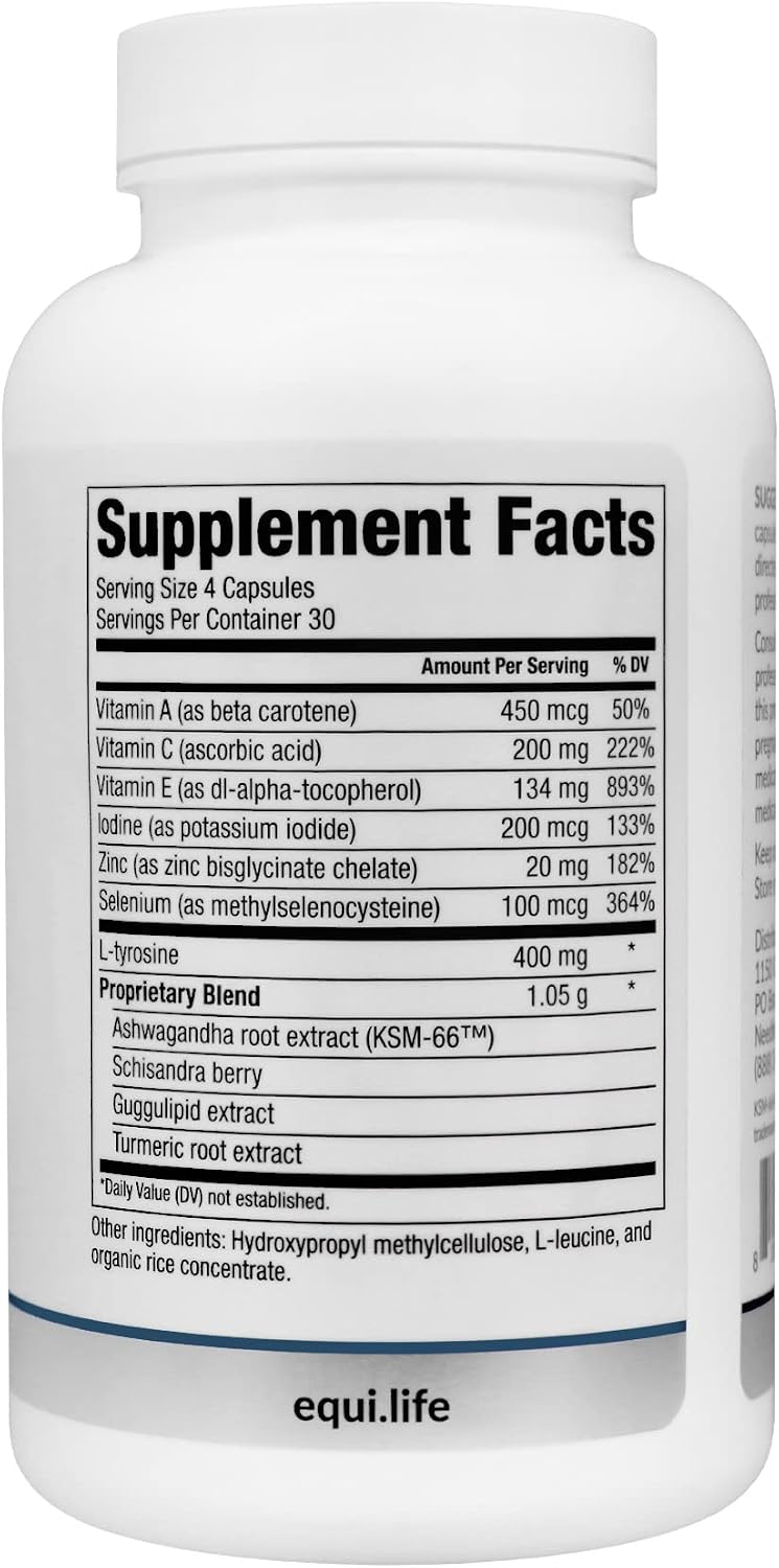 Equilife Daily Thyroid Support Supplement for Women and Men, 120 Capsules | Aids Healthy Thyroid Function | Assists T4 to T3 Conversion | Supports Healthy Stress Response | Antioxidants & Adaptogens