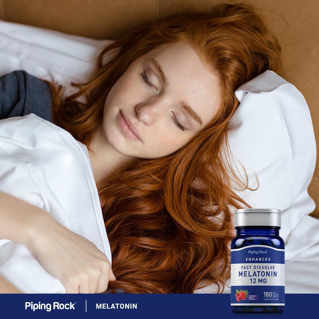 Piping Rock Melatonin 12 mg | 180 Fast Dissolve Tablets | Berry Flavor | Non-GMO, Gluten Free Supplement