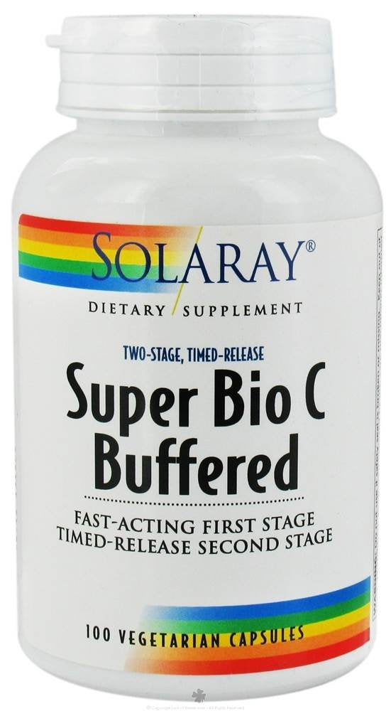 SOLARAY Super Bio Vitamin C 1000mg, Buffered, Two-Stage Timed Release with Bioflavonoids, Immune Support Supplement, High Absorption, Vegan, 60-Day Guarantee – 250 VegCaps