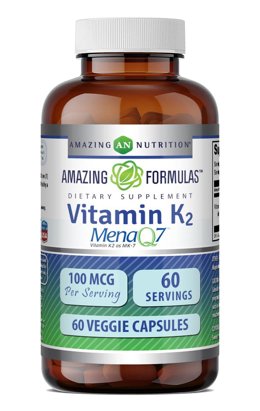 Amazing Formulas Vitamin K2 Menaq7 MK7 Supplement | 100 Mcg | Veggie Capsules | Non-GMO | Gluten Free | Made in USA (1 Pack, 120 Count)