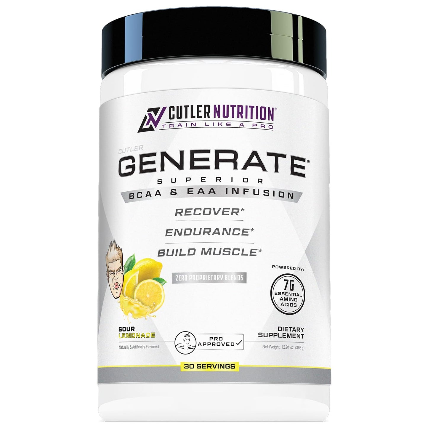 Cutler Nutrition Generate Sour Rainbow Candy BCAA EAA Powder, 30 Servings | 12.95 oz | 5g BCAAs and 2g EAAs per serving for post-workout recovery, hydration, lean muscle support and protein synthesis