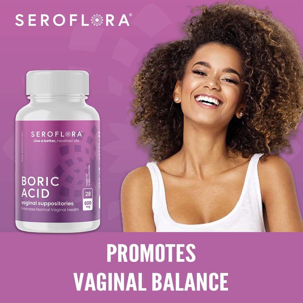 Seroflora Boric Acid Vaginal Suppositories 600 mg 28 Capsules - Boric Acid Pills for Women