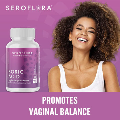Seroflora Boric Acid Vaginal Suppositories 600 mg 28 Capsules - Boric Acid Pills for Women