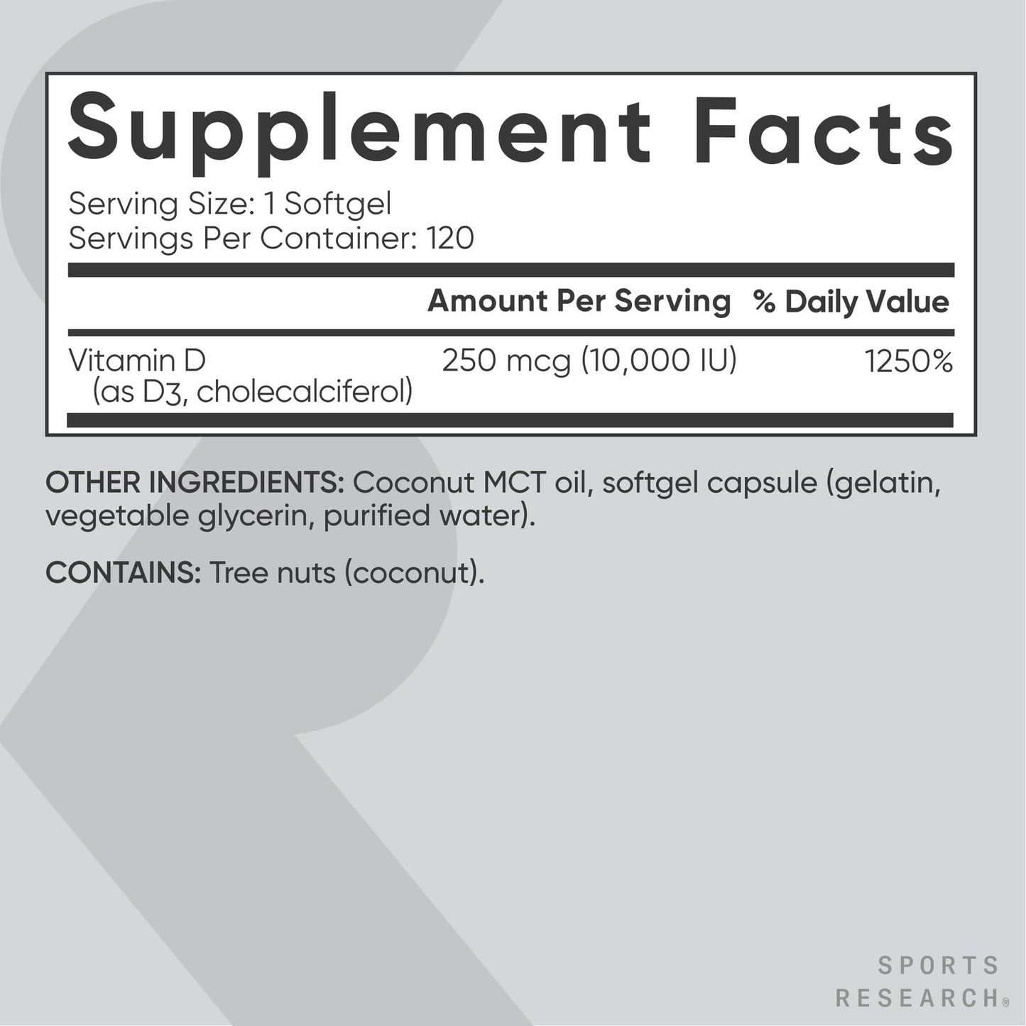 Sports Research Vitamin D3 5000 IU with Coconut MCT Oil - High Potency Vitamin D Supplement for Immune & Bone Support - Non-GMO Verified, Gluten & Soy Free – 125mcg, 360 Liquid Softgels