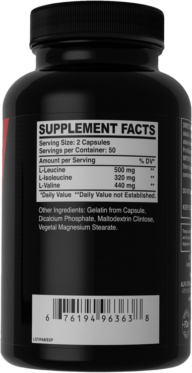 Maximum BCAA By Alfa Sports – Branched-Chain Amino Acids Supplement with L-Leucine, L-Isoleucine & L-Valine – Muscle Support Formula - 100 Capsules (2-Pack)