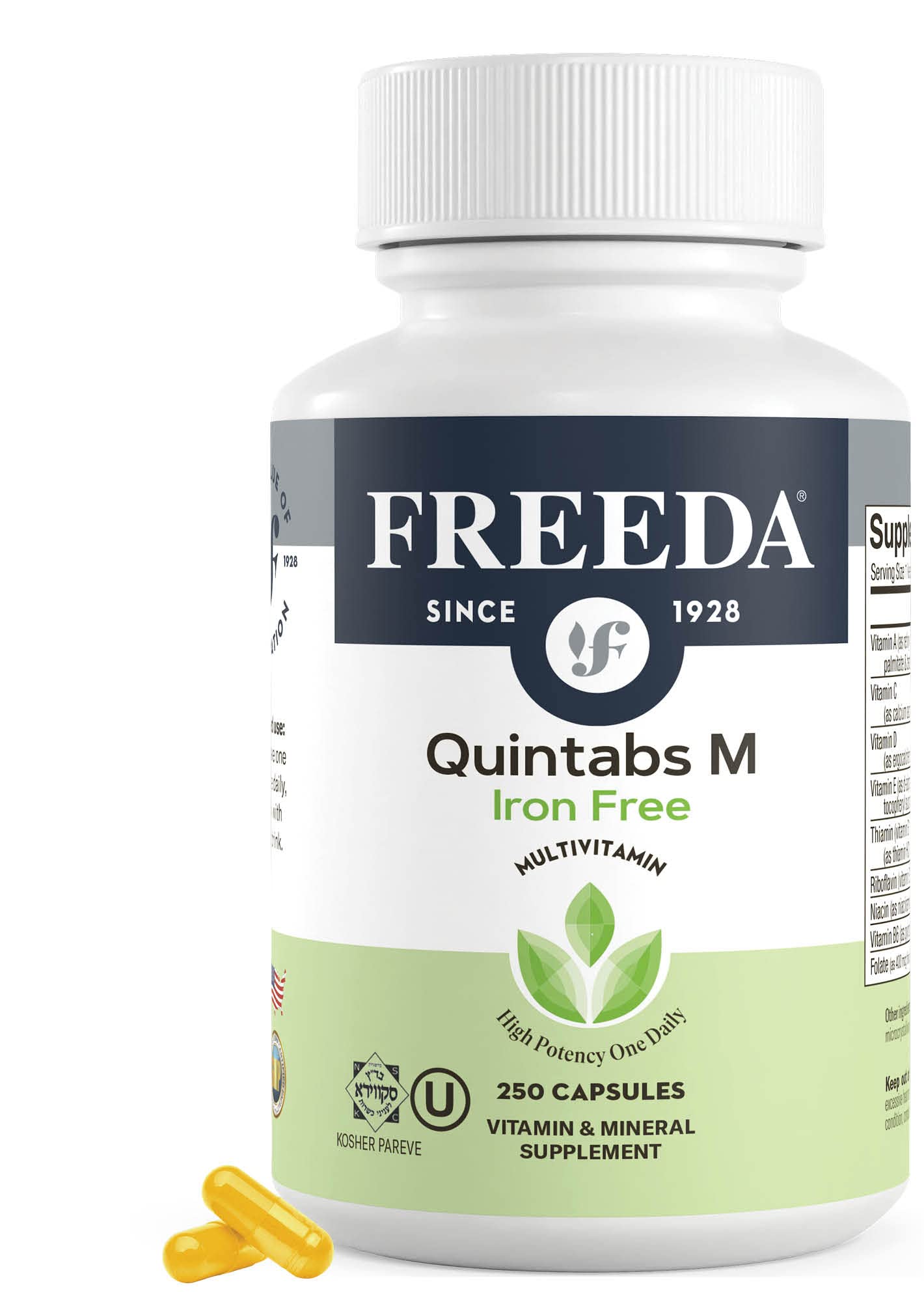 FREEDA One Daily Multivitamin Without Iron - Quintabs-M - 100 Capsules | Iron-Free Multivitamin - Supporting Balanced Nutrition & GLP-1 Health for Men & Women - Complete Daily Vitamins