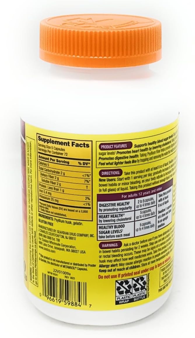 Fiber Capsules Kirkland Therapy for Regularity/Fiber Supplement, 360 capsules - Compare to the Active Ingredient in Metamucil Capsules