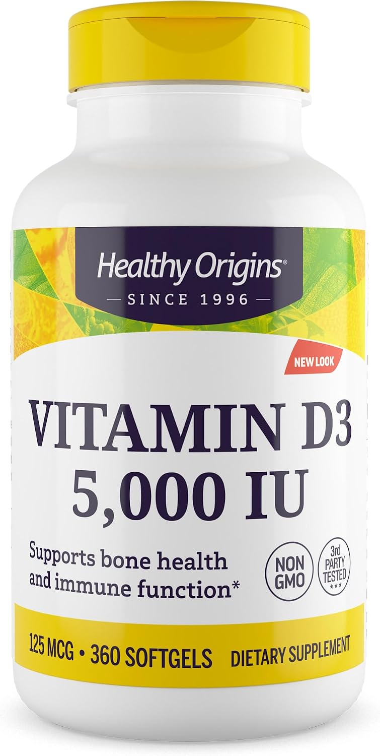 Healthy Origins Vitamin D3 5,000 IU, Lanolin, 360 Softgels
