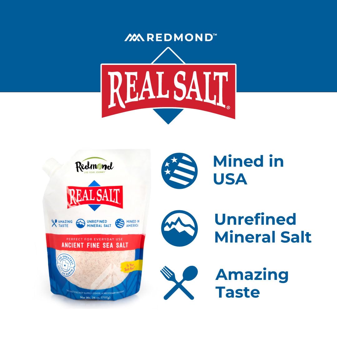 REDMOND Real Sea Salt - Natural Unrefined Gluten Free Fine, 26 Ounce Pouch (1 Pack)