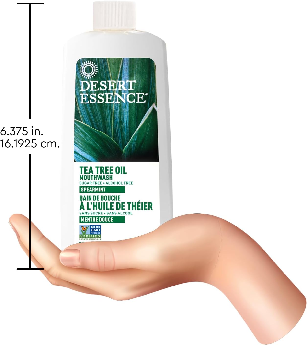 Desert Essence Alcohol-Free Mouthwash with Tea Tree Oil and Aloe, Sugar-Free, Oral Rinse to Provide Botanical Care for Teeth & Gums, Vegan, Non-GMO, SLS-Free, Gluten-Free, Spearmint Flavor, 8oz