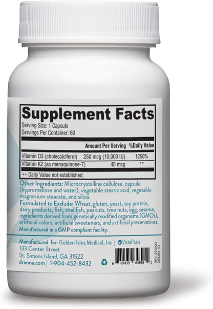 VIDAPURA Ray of Strength D3K2 by Dr. Anna Cabeca, Bone, 60 Softgels | High-Potency Vitamin D3 5000 IU & K2 (MK-7) Supplement – Bone, Immune & Heart Support