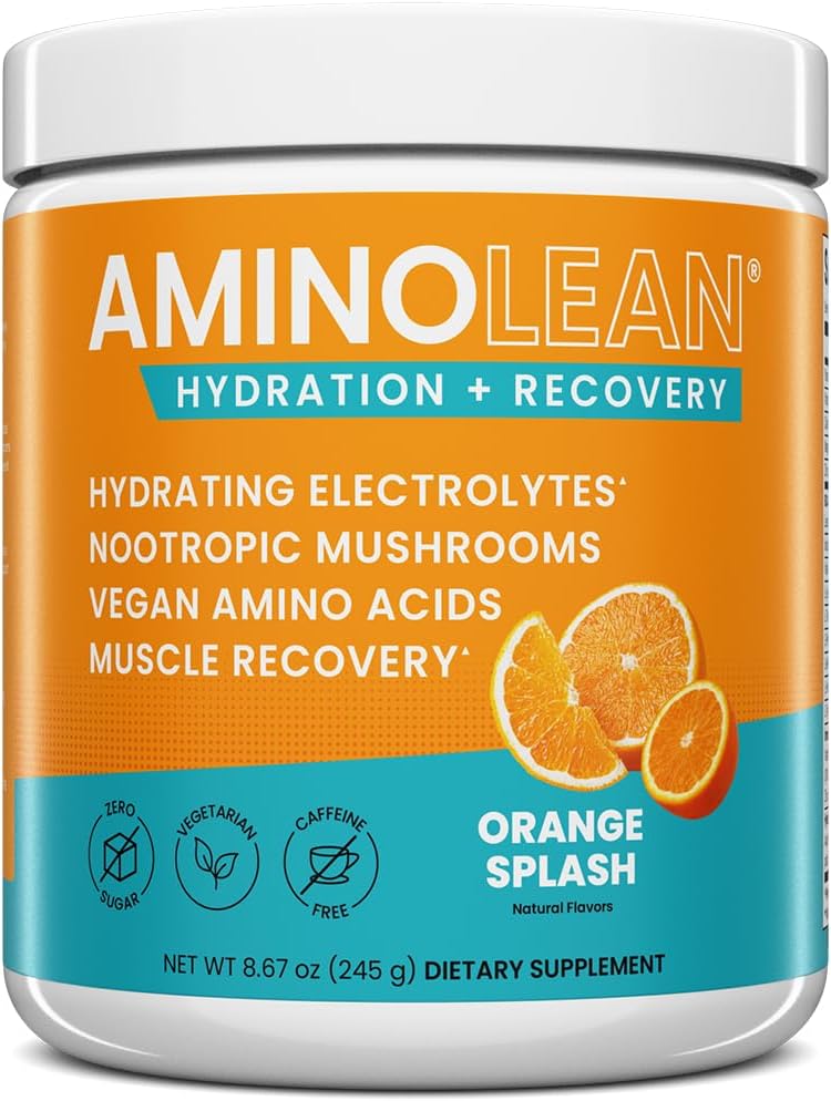 AminoLean Recovery Electrolytes Powder with Vegan BCAA + EAA Amino Acids | 5g Vegan Amino Acids, Hydration, Electrolytes & Nootropic Reishi Mushrooms for Post Workout & Morning Recovery, Sugar Free