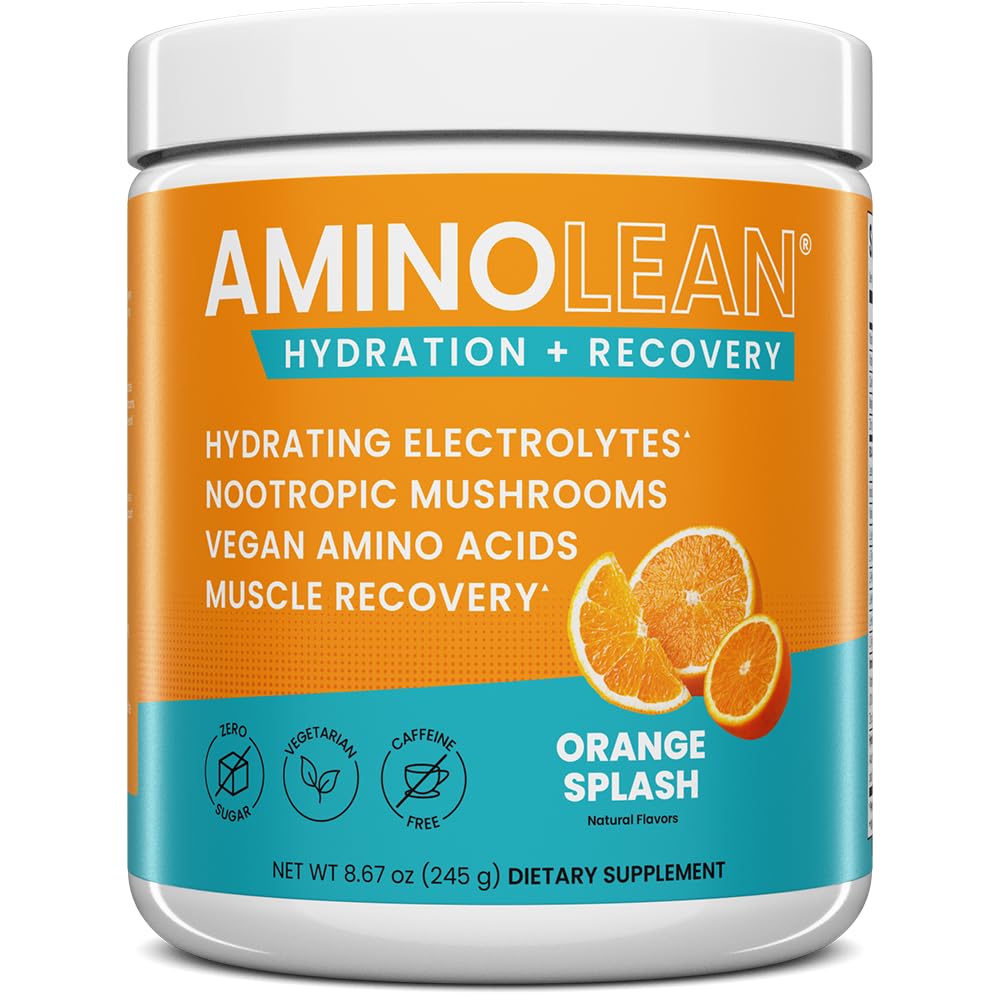 AminoLean Recovery Electrolytes Powder with Vegan BCAA + EAA Amino Acids | 5g Vegan Amino Acids, Hydration, Electrolytes & Nootropic Reishi Mushrooms for Post Workout & Morning Recovery, Sugar Free