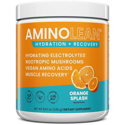 AminoLean Recovery Electrolytes Powder with Vegan BCAA + EAA Amino Acids | 5g Vegan Amino Acids, Hydration, Electrolytes & Nootropic Reishi Mushrooms for Post Workout & Morning Recovery, Sugar Free