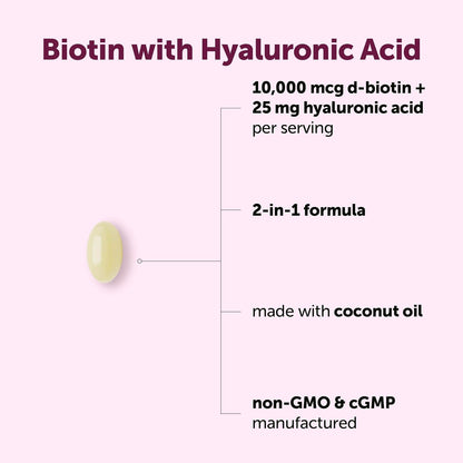 Micro Ingredients Biotin 10,000 mcg with Hyaluronic Acid 25 mg Per Serving | Made with Coconut Oil | 365 Softgels | 1 Per Day | One Year Supply | Non-GMO & Gluten Free
