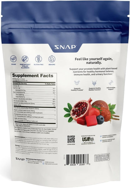 Snap Supplements Prostate Health + Nitric Oxide Bundle, 60 Soft Chews Each | Plant Sterols, Stinging Nettle Root & Reishi Mushroom + Beet Root Natural Chews, Pomegranate-Berry + Mixed Berry Flavors