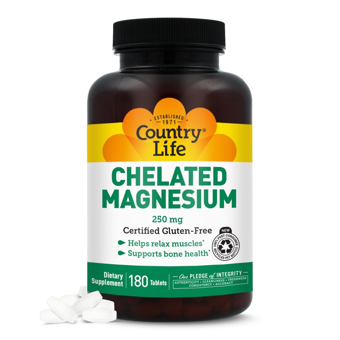 Country Life, Chelated Magnesium 250mg, Supports Bone and Immune Health, Daily Supplement, 240 ct