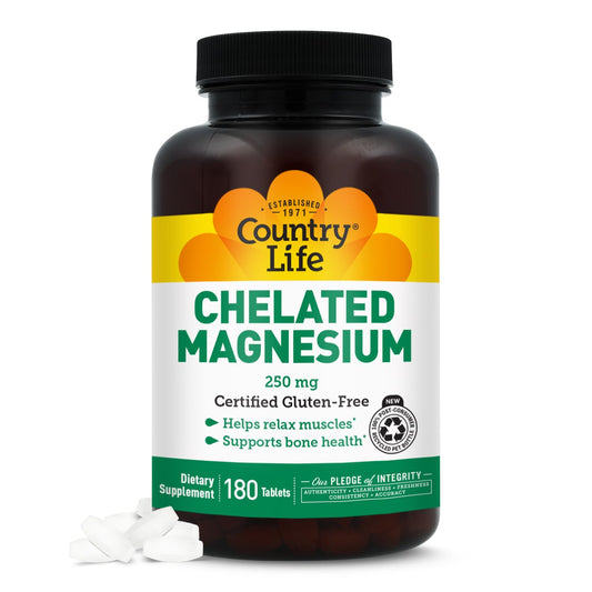 Country Life, Chelated Magnesium 250mg, Supports Bone and Immune Health, Daily Supplement, 240 ct