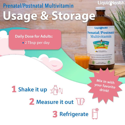 LIQUIDHEALTH Prenatal/Postnatal Multiple Liquid Women's Multivitamin with Real Folate