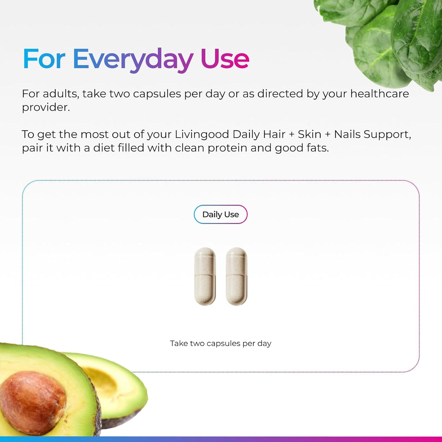 Livingood Daily Hair, Skin & Nails Supplement, 14-in-1 Formula with Biotin, Collagen, Keratin, Bamboo, Selenium, Folate, B12, Zinc and More, Beauty Supplement for Women & Men, Gluten Free, 60 Capsules