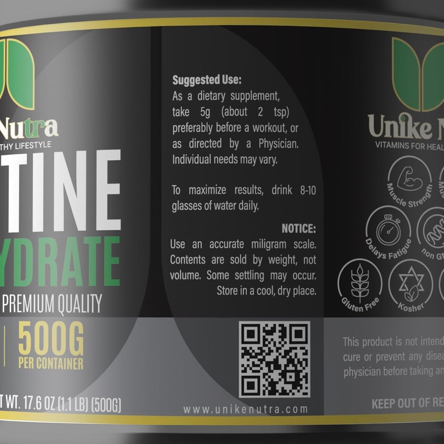 Pure Creatine Monohydrate Powder Supplement, Unflavored, Supports Bulk Muscle Energy, Recovery, & Strength - Creatine Supplement for Men & Women - 500G, 5000mg Per Serv (5g) - 100 Servings