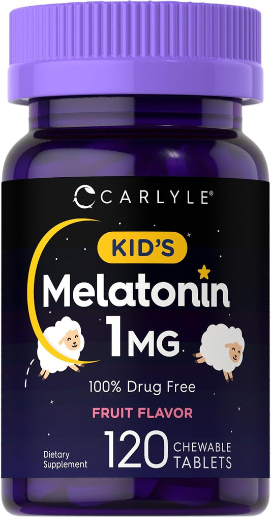 Carlyle Kids Melatonin 1mg | 120 Chewable Tablets | Fruit Flavor | Vegetarian Supplement | Non-GMO, Gluten Free Formula