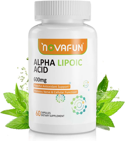 Alpha-Lipoic-Acid 600mg Capsules, ALA-Supplement for Nerve Health, Antioxidant Support & Cellular Energy, 60 Count, Non-GMO, Gluten Free