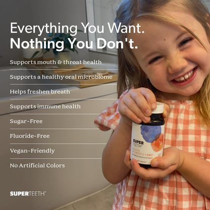 SUPER TEETH Oral Probiotics for Bad Breath, Cavities & ENT Support - Peach