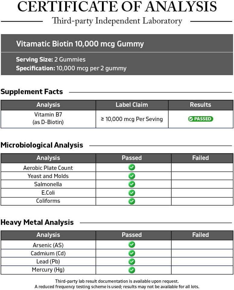 Vitamatic Biotin Gummies 10,000 mcg, 60 Vegan Gummies, Raspberry Flavor | 10000 mcg Per Serving, Natural Raspberry Flavor, Pectin Based, Non-GMO, Gluten Free, GMP Certified