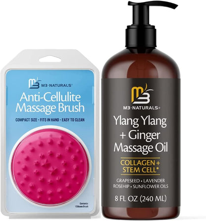 Ylang Ylang and Ginger Massage Lotion and Silicone Brush Bundle by M3
