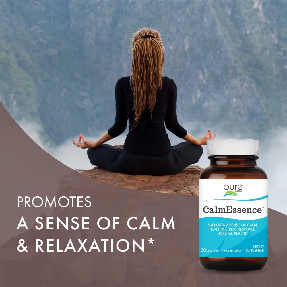 PURE ESSENCE LABS Calm Essence - Natural Sleeping Aid and Anti Stress Supplement for Adults - Calming Stress Relief (30 Capsules)