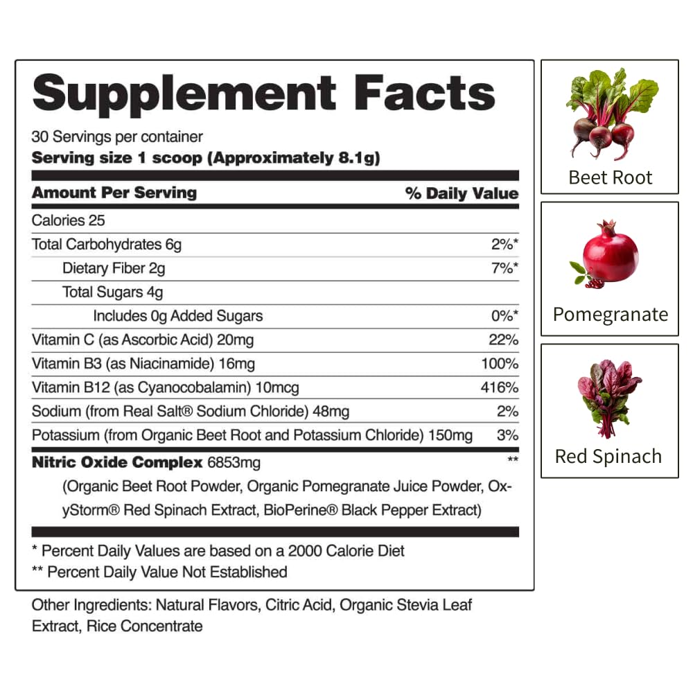 Snap Supplements USDA Organic Beet Root Powder, 3-in-1 Nitric Oxide Supplement