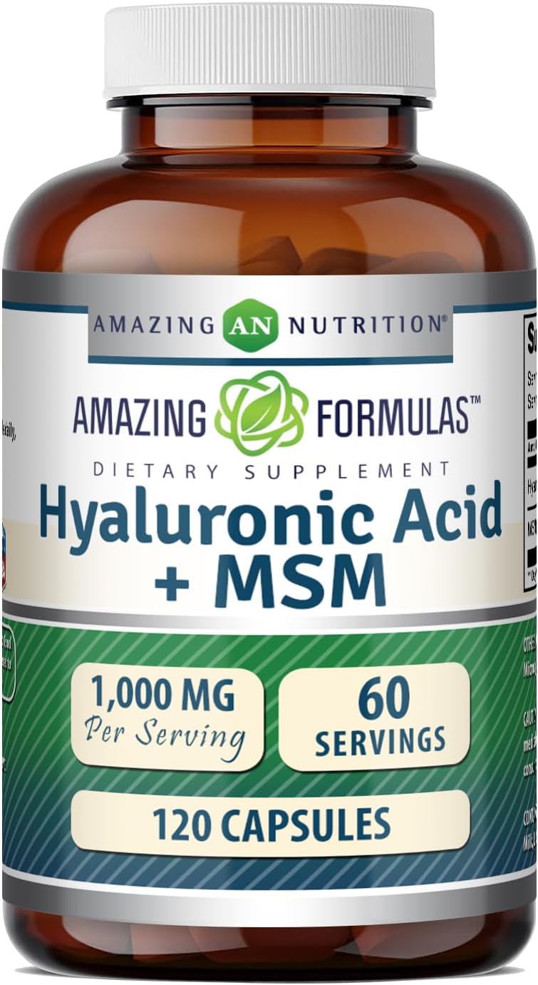 Amazing Formulas Hyaluronic Acid & MSM Supplement | 500 Mg | 120 Capsules | Non-GMO | Gluten-Free | Made in USA