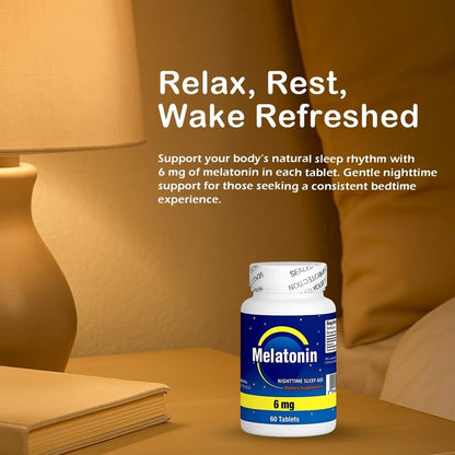 Nu-Health Melatonin 6mg Fast Acting Sleep Support, Natural, 60 Tablets