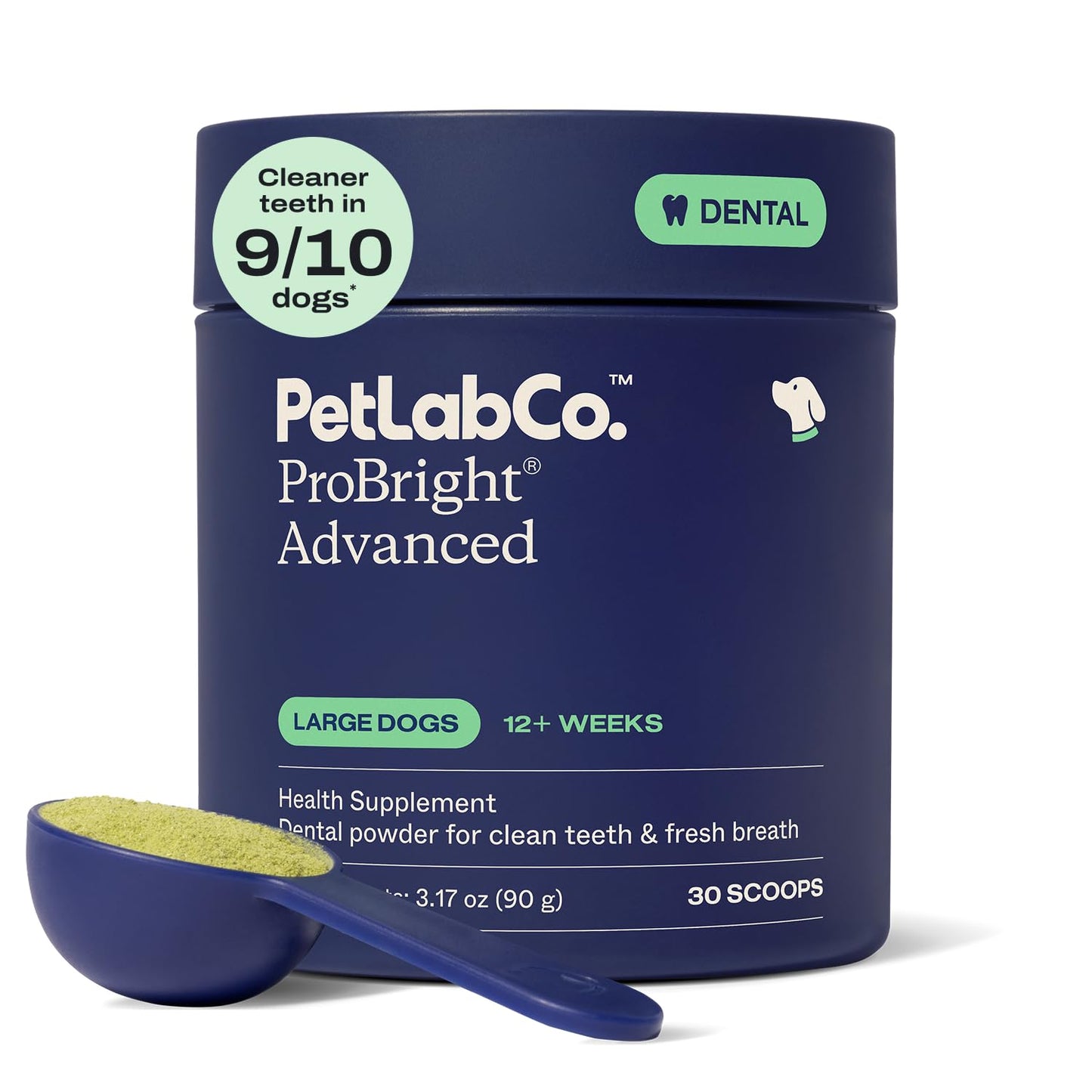 PetLab Co. ProBright Advanced Dental Powder, Small Dogs, 30 Scoops | Three-Time Award-Winning* formula shown to support tartar reduction and fresh breath in 28 days, One scoop daily