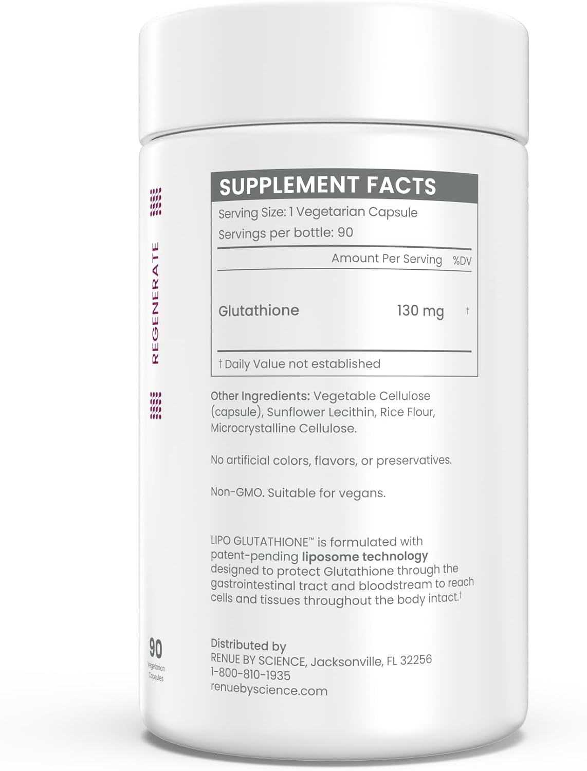 Renue By Science Glutathione | High Strength Supplement | 90 Liposomal Capsules - 130mg Glutathione per Serving | | Non-GMO | Made in The USA & Third-Party Tested