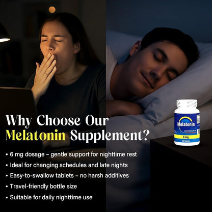 Nu-Health Melatonin 6mg Fast Acting Sleep Support, Natural, 60 Tablets