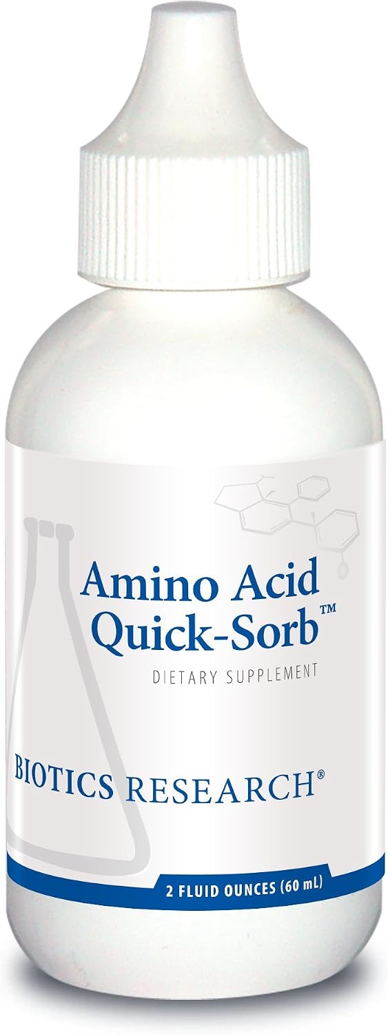 BIOTICS RESEARCH Amino Acid Quick Sorb Liquid Formula, Highly Absorbed, Glycine, L Alanine, L Arginine HCl, L Lysine HCl, L Proline, L Histidine HCl, L Serine, L Threonine, L Valine, 2 Fluid Ounces