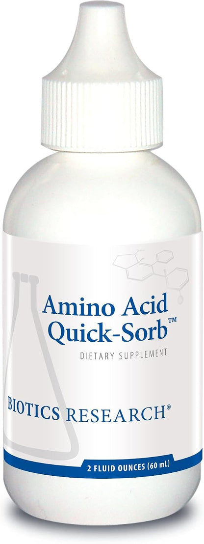 BIOTICS RESEARCH Amino Acid Quick Sorb Liquid Formula, Highly Absorbed, Glycine, L Alanine, L Arginine HCl, L Lysine HCl, L Proline, L Histidine HCl, L Serine, L Threonine, L Valine, 2 Fluid Ounces