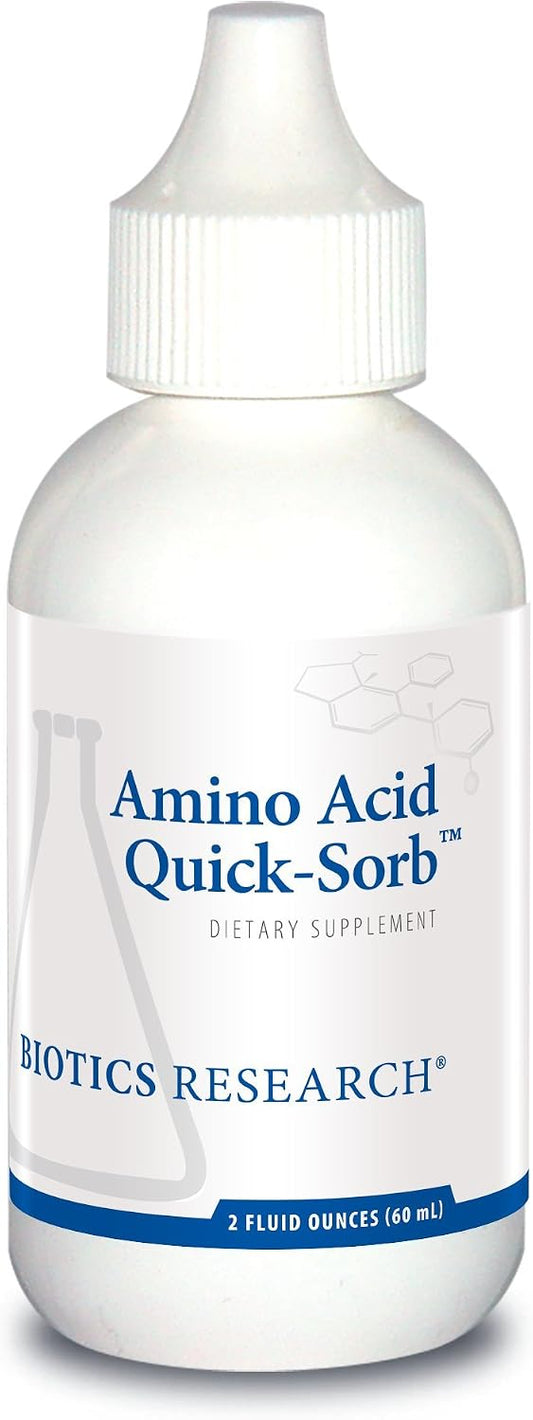 BIOTICS RESEARCH Amino Acid Quick Sorb Liquid Formula, Highly Absorbed, Glycine, L Alanine, L Arginine HCl, L Lysine HCl, L Proline, L Histidine HCl, L Serine, L Threonine, L Valine, 2 Fluid Ounces