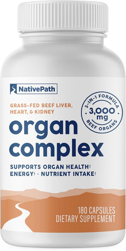 NativePath Beef Organ Complex, Liver Heart Kidney, 180 Count | Grass-Fed, Freeze-Dried, Rich In Vitamin A, B12, Iron & Choline, New Zealand Sourced, Daily Energy