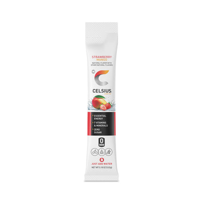CELSIUS On-the-Go Powder Sticks Strawberry Mango, Essential Energy 14 Sticks per Pack