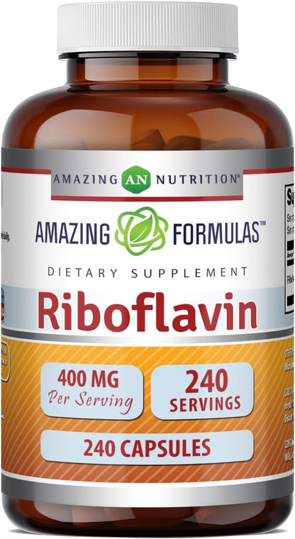 Amazing Formulas Riboflavin 400 mg Capsules | Vitamin B2 Supplement | Non-GMO | Gluten Free | Made in USA (240 Count)