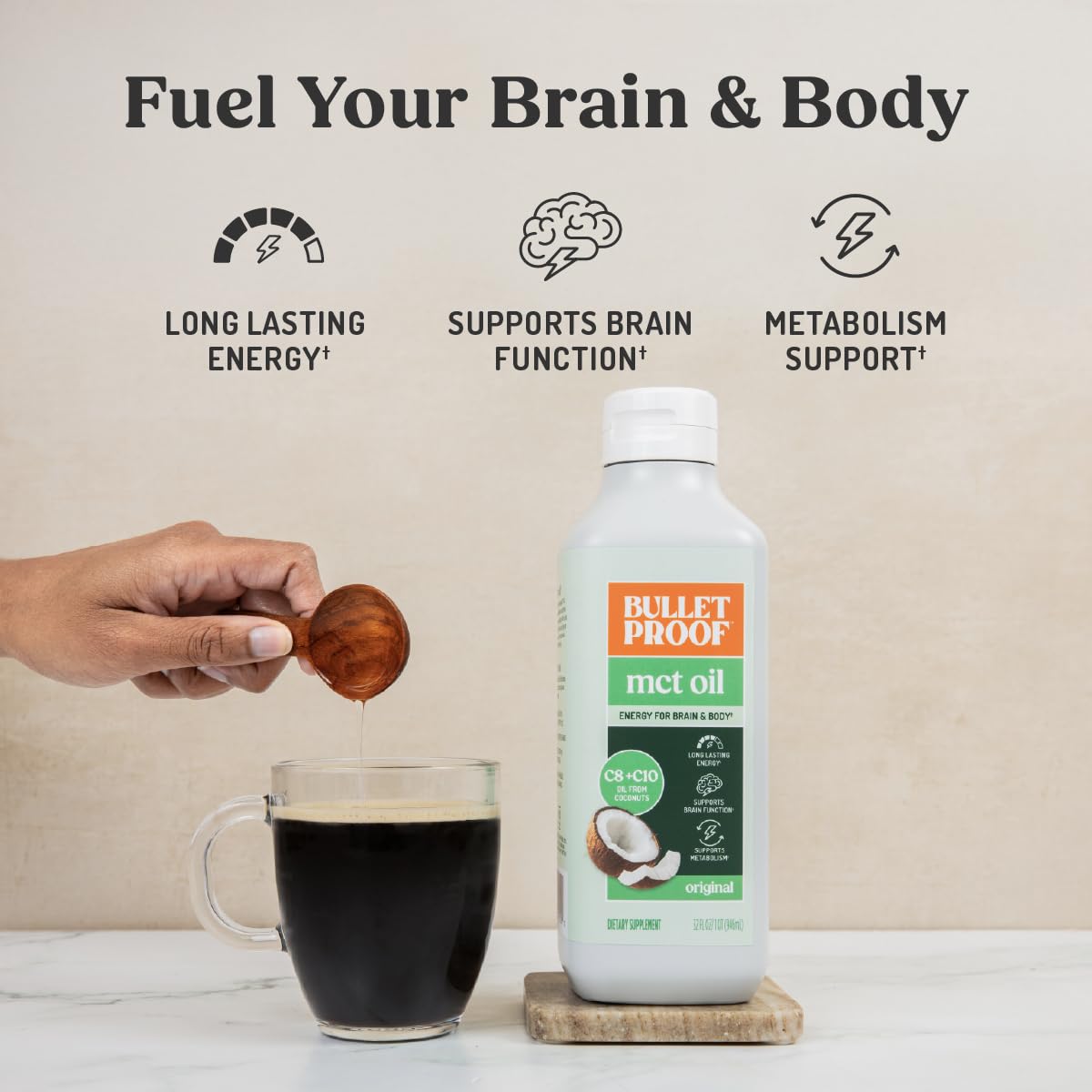 Bulletproof C8 & C10 MCT Oil, 100% Pure Coconut Oil, Triple-Distilled for Sustained Keto Energy, Unflavored, No Additives or Fillers, Non-GMO, 16 oz
